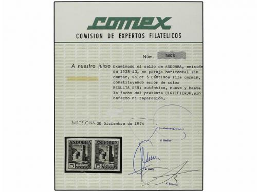 ANDORRA. Ed. 29ec (2). 5 cts. lila rosa. Pareja SIN DENTAR, 