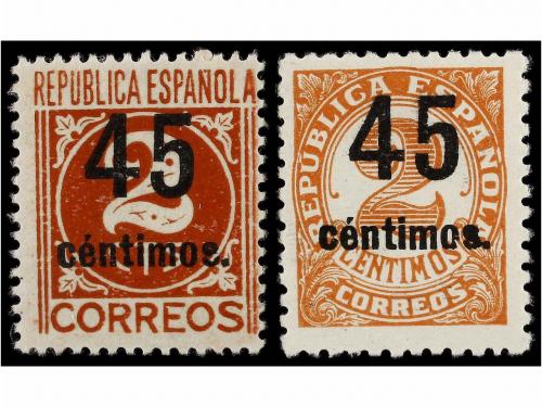* ESPAÑA. Ed. 743/44 hcc/hcca. 45 cts. castaño DENT. 13 1/2 