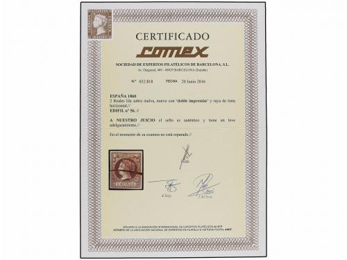 ESPAÑA. Ed. 56ed. 2 reales lila DOBLE IMPRESIÓN. Leve adelga