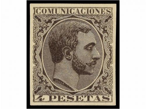 * ESPAÑA. PRUEBAS DE PUNZÓN. 15 cts., 1 pta. y 4 pts. violet