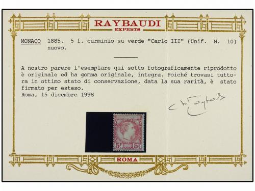 * MONACO. 5 Fr. carmín s. verde, excelente presencia, goma r
