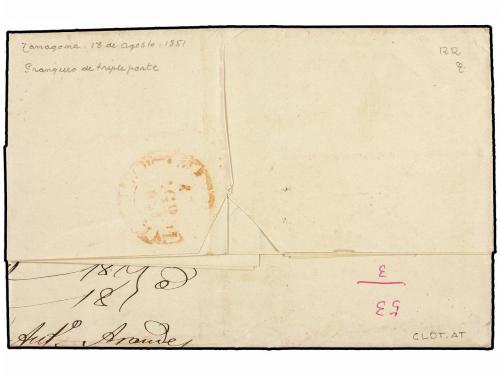 ✉ ESPAÑA. Ed. 6 (3). 1851. TARRAGONA a MADRID. 6 cuartos neg