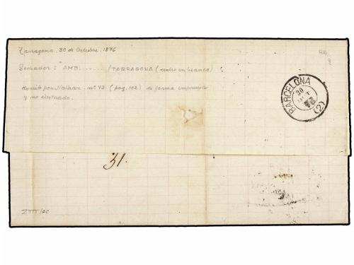 ✉ ESPAÑA. Ed. 175, 183. 1876. TARRAGONA a BARCELONA. 10 cts.