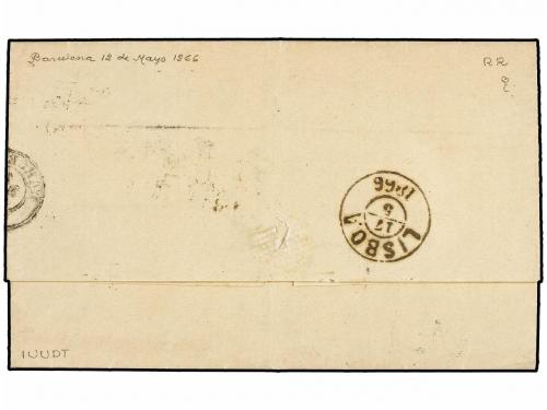 ✉ ESPAÑA. Ed. 80 (3). 1866. BARCELONA a LISBOA (Portugal). 2