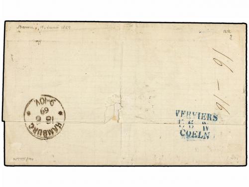 ✉ ESPAÑA. Ed. 89 (4). 1866. BARCELONA a HAMBURGO (Alemania).