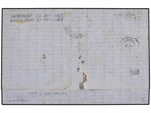 ✉ ESPAÑA. Ed. 95. 1868. MARSELLA a BARCELONA. Carta franquea