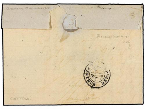 ✉ ESPAÑA. Ed. 95, 96. 1868. AGULLANA a LE PERTHUS (Francia).