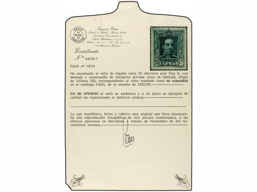 * ESPAÑA. Ed. NE 24. NO EMITIDO. 25 cts. azul tipo II. Centr