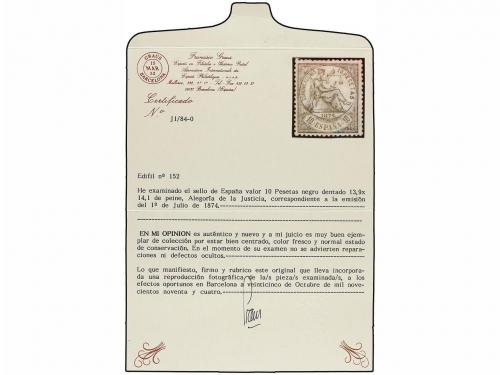 (*) ESPAÑA. Ed. 152. 10 pts. negro. Excelente centraje, sell