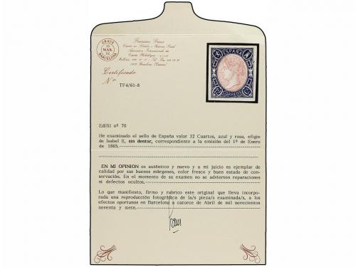 * ESPAÑA. Ed. 70. 12 cuartos azul y rosa. PIEZA DE LUJO. Cer