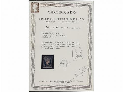 (*) ESPAÑA. Ed. 47. 2 cuartos verde. PIEZA DE LUJO. Cert. CE