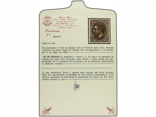 * ESPAÑA. Ed. 209. 10 pts. sepia oliva. Color y centraje exc