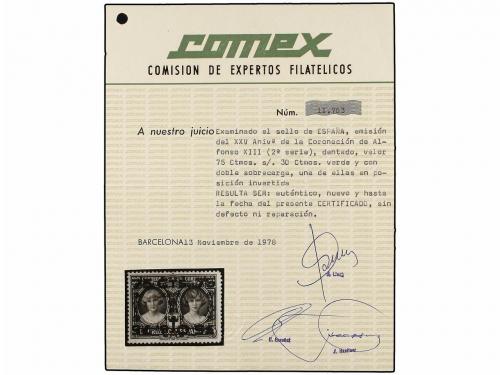 * ESPAÑA. Ed. 381hhi. 75 cts. s. 30 cts. verde, SOBRECARGA D