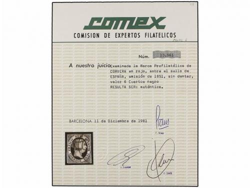 ° ESPAÑA. Ed. 6. 6 cuartos negro. Mat. prefilatélico CORVERA