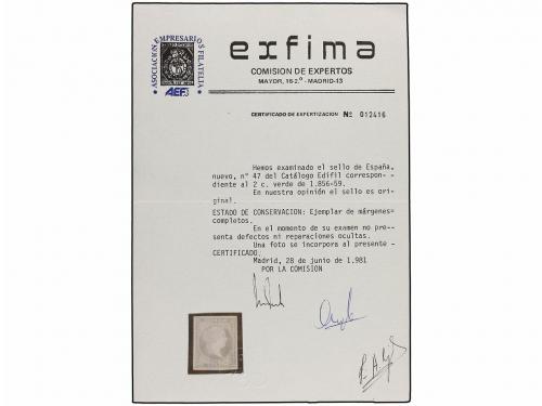 (*) ESPAÑA. Ed. 47. 2 cuartos verde. MAGNÍFICO EJEMPLAR. Cer