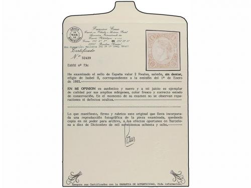 * ESPAÑA. Ed. 73A. 2 reales salmón. MAGNÍFICO EJEMPLAR. Cert