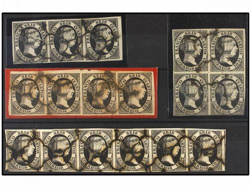 ° ESPAÑA. Ed. 6. 6 cuartos negro. Conjunto formado por tiras