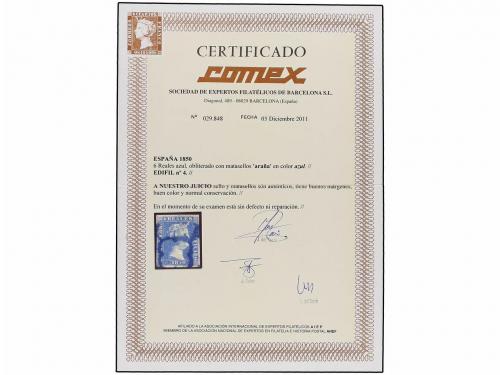 ° ESPAÑA. Ed. 4. 6 reales azul. Mat. ARAÑA AZUL. Bonito y RA