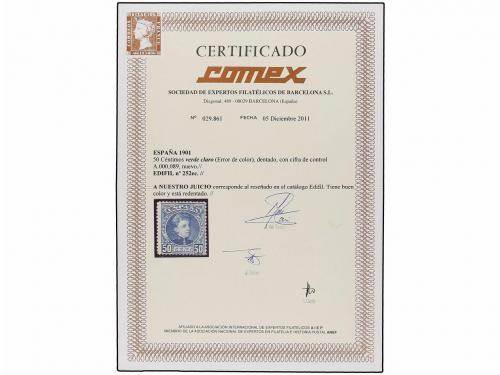 * ESPAÑA. Ed. 252ec. 50 cts. verde claro. ERROR DE COLOR. Ej