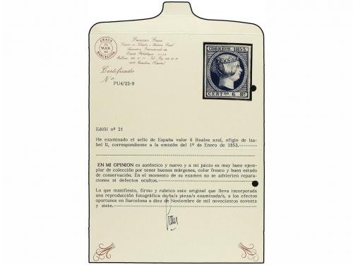 (*) ESPAÑA. Ed. 21. 6 reales azul. PIEZA DE LUJO. Cert. GRAU