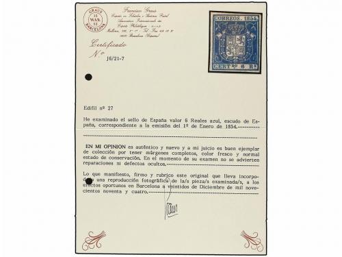 * ESPAÑA. Ed. 27. 6 reales azul. Color excpecional, plena go