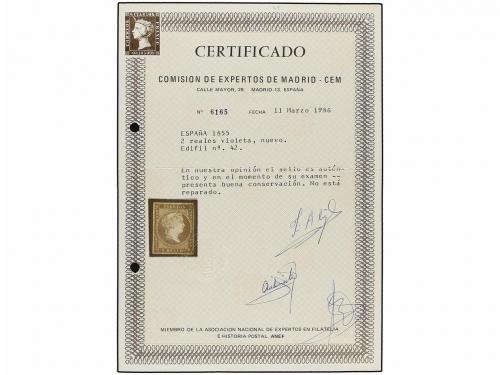 * ESPAÑA. Ed. 42. 2 reales violeta. MUY BONITO EJEMPLAR. Cer