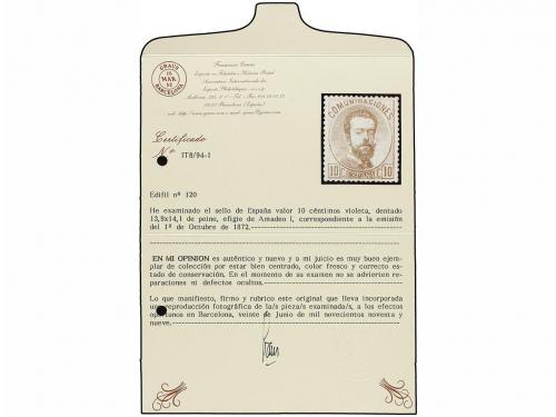 (*) ESPAÑA. Ed. 120. 10 cts. violeta. PIEZA DE LUJO. Cert. G