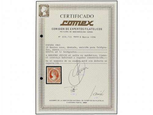 (*) ESPAÑA: TELEGRAFOS. Ed. 12. 20 reales rosa. Buen centraj