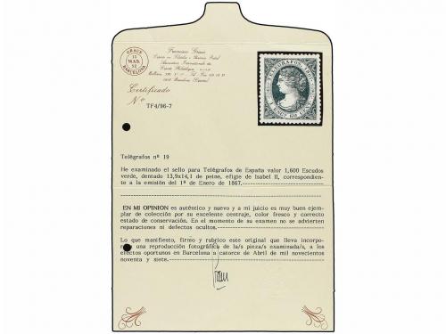 (*) ESPAÑA: TELEGRAFOS. Ed. 19. 1 Esc. 600 mils. verde. Extr