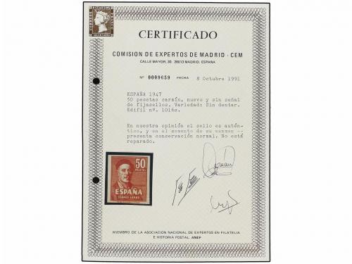 ** ESPAÑA. Ed. 1016s. 50 pts. rojo SIN DENTAR. LUJO. Cert. C