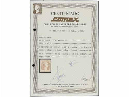 (*) ESPAÑA. Ed. 2. 12 cuartos lila. PIEZA DE LUJO. Cert. COM