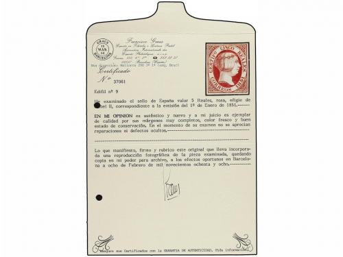 (*) ESPAÑA. Ed. 9. 5 reales rosa carmín. PIEZA DE LUJO. Cert