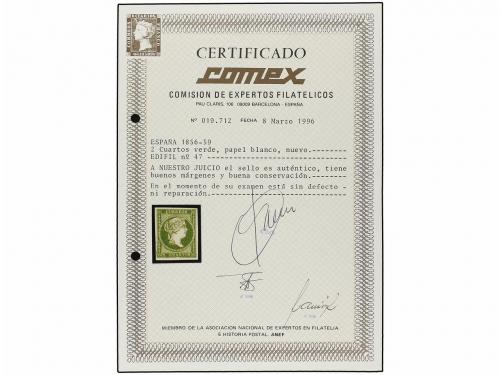 * ESPAÑA. Ed. 47. 2 cuartos verde. PIEZA DE LUJO. Cert. COME