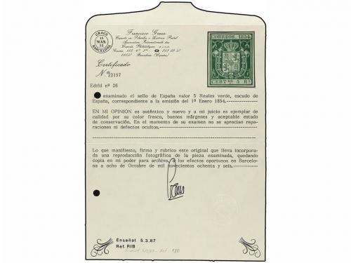 (*) ESPAÑA. Ed. 26. 5 reales verde. PIEZA DE LUJO. Cert. GRA