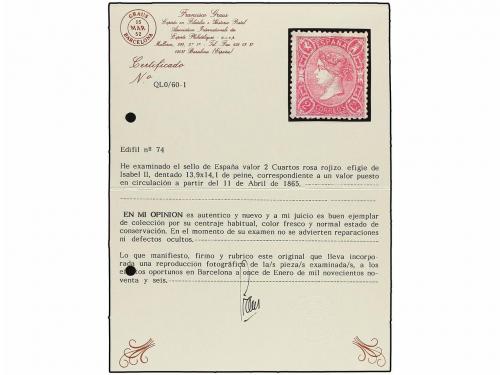 * ESPAÑA. Ed. 74. 2 cuartos rosa. Excelente centraje para es