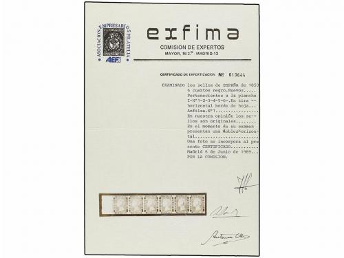 (*) ESPAÑA. Ed. 1A (6). 6 cu. negro. Tira de seis, tipo I. B