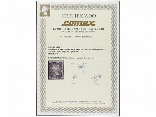 ° ESPAÑA. Ed. 1. 6 cu. negro, tipo I posición 22, mat. fecha