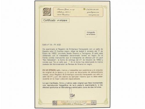 ¿ ESPAÑA. Ed. 1A. 1850. VINAROZ a TARRAGONA. Registro de emb