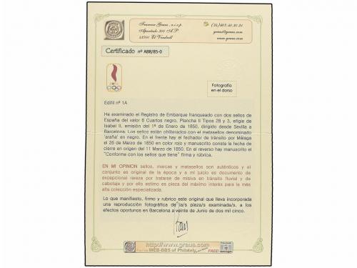 ¿ ESPAÑA. Ed. 1A. 1850. SEVILLA a BARCELONA. Registro de Emb