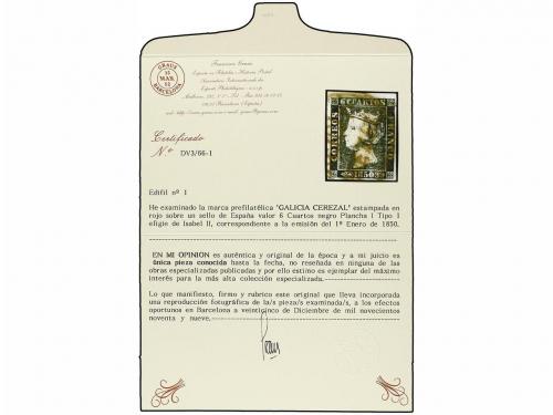 ° ESPAÑA. Ed. 1. 6 cu. negro, tipo I posición I. Mat. GALICI