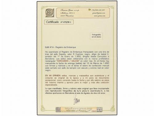 ✉ ESPAÑA. Ed. 1A (3). 1850. CORCUBION a BARCELONA. Registro 