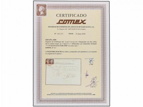 ✉ ESPAÑA. Ed. 1 (2). 1850. VALENCIA a BARCELONA. Registro de