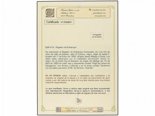 ¿ ESPAÑA. Ed. 1A (8). 1850. MÁLAGA a CEUTA. Registro de Emba