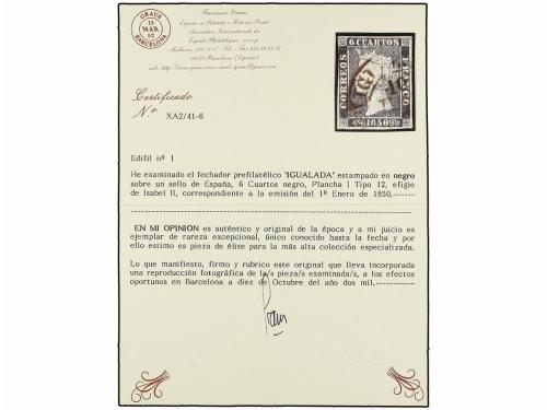 ° ESPAÑA. Ed. 1. 6 cu. negro, tipo I posición 12. Mat. fecha