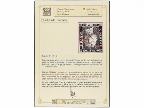 ° ESPAÑA. Ed. 1. 6 cu. negro, tipo I posición 2. Mat. fechad