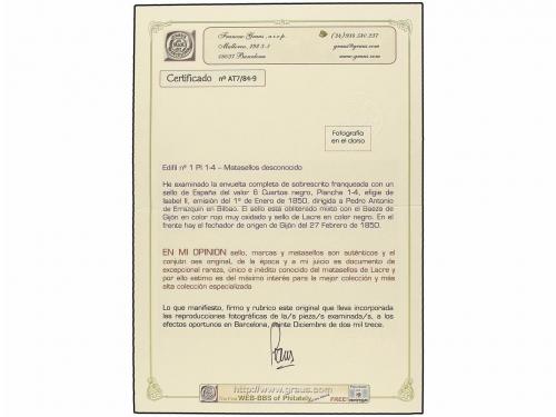 ✉ ESPAÑA. Ed. 1A. 1850. GIJÓN a BILBAO. 6 cu. negro, tipo II