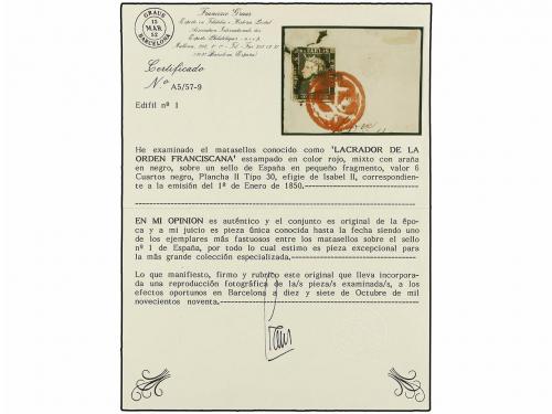 Δ ESPAÑA. Ed. 1A. 6 cu. negro, tipo II posición 30 sobre peq