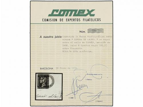 ¿ ESPAÑA. Ed. 1. 6 cu. negro, tipo I posición 4, sobre fragm