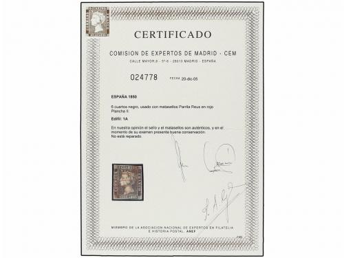 ° ESPAÑA. Ed. 1A. 6 cu. negro, tipo II posición 22. Mat. PAR