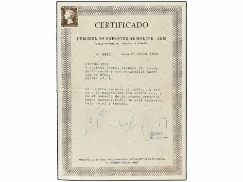 ¿ ESPAÑA. Ed. 1. 1850. REUS a GANDÍA. 6 cu. negro, tipo I po